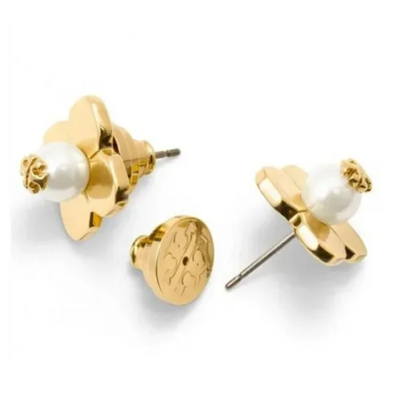 Tory Burch Babylon Gold & Pearl Earrings NWOT - Picture 3 of 8